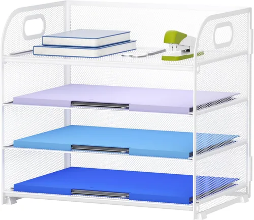 Miniatura 13 de Marbrasse Organizador de Papel de 4 Niveles Bandeja para Cartas - Organizador de Archivos de Escritorio de Malla con Asa, Organizador Clasificador