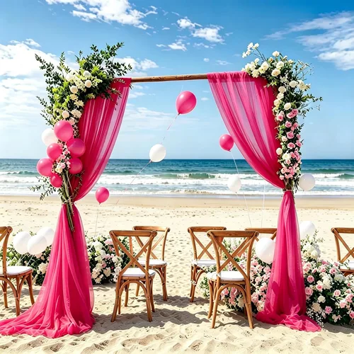 Miniatura 48 de DUOBAO Cortina de gasa rosa, 2 paneles de 29 x 96 pulgadas, cortinas de telón de fondo de boda, cortinas de playa transparentes para sala de estar
