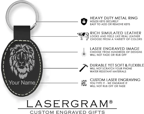 Miniatura 5 de LaserGram Llavero ovalado, retroexcavadora, grabado personalizado incluido Negro con plateado