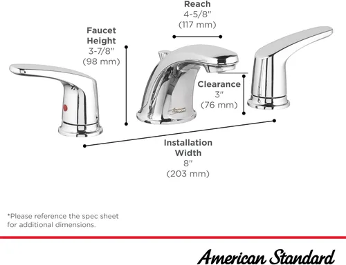Miniatura 5 de American Standard 7075800.002 Colony Pro - Grifo de baño de arco bajo de 2 manijas con montaje de drenaje emergente, 1.2 GPM, cromo pulido