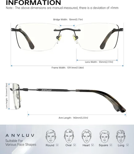 Miniatura 4 de ANYLUV Rimless Blue Light Glasses for Women/Men, Fashion Lightweight Blue Light Blocking Glasses with Stylish Metal Temples