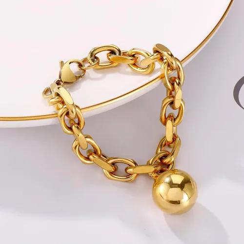 Miniatura 3 de Elefezar Pulsera de cadena gruesa de acero inoxidable con dijes de bola para mujer, accesorios de joyería