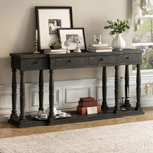 Mesa consola clásica de 63 pulgadas con 4 cajones de almacenamiento y 1 estante, aparador de madera para sala de estar, pasillo, entrada, cocina