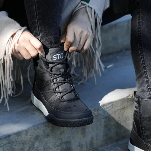 Miniatura 6 de STQ Botas de invierno para caminar para mujer, con cremallera, ligeras, acogedoras, botines con cordones