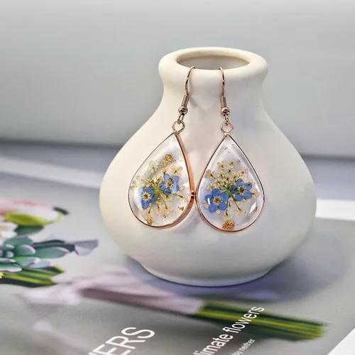 Miniatura 13 de Pressed Flower Earrings,Handmade Forget-Me-Not and Queen Anne's Lace Wildflower Earrings,Unique Resin Dried Flower,Perfect for Parties