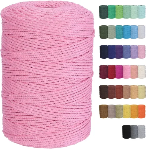 Miniatura 38 de Cuerda de macramé de algodón de 3 mm x 109 yardas, suministros de macramé de color natural, cuerda de algodón suave para colgar plantas, colgante