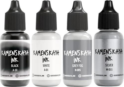 Miniatura 11 de Juego de tinta de alcohol Kamenskaya #10: Combinación de colores combinados de tintas de alcohol, 4 piezas. 0.51 fl oz (15 ml) cada una