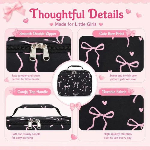 Miniatura 8 de LEDAOU Lunch Box Kids Boys Girls Cute Insulated Lunch Box Reusable Lunch Bag Meals Tote Lunchbox for School Picnic Travel (Bow Tie Black)