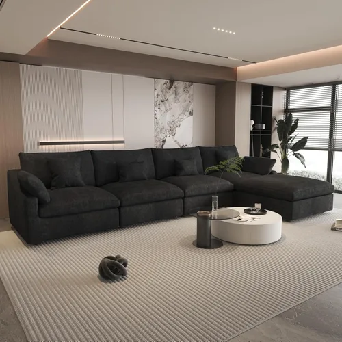 Miniatura 29 de WJShome Sofá Seccional Cloud Couch de 83 pulgadas para sala de estar, sofá seccional modular relleno de plumón, sofás en forma de L con otomana