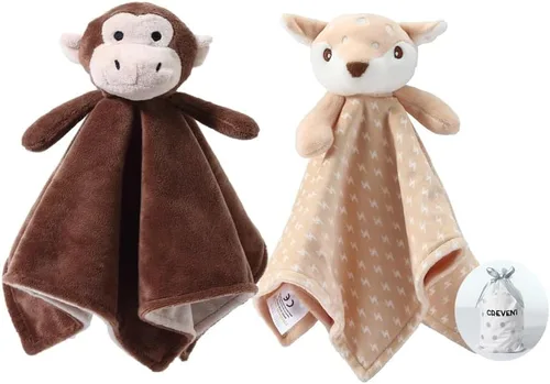 Miniatura 32 de CREVENT - Manta de felpa acogedora para bebé, mantita de seguridad con caras de animales para niños pequeños, regalo para bebés recién nacidos