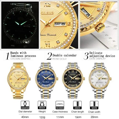 Miniatura 3 de OLEVS Relojes de diamantes de lujo para hombre, reloj de cuarzo impermeable, reloj de pulsera con calendario romano