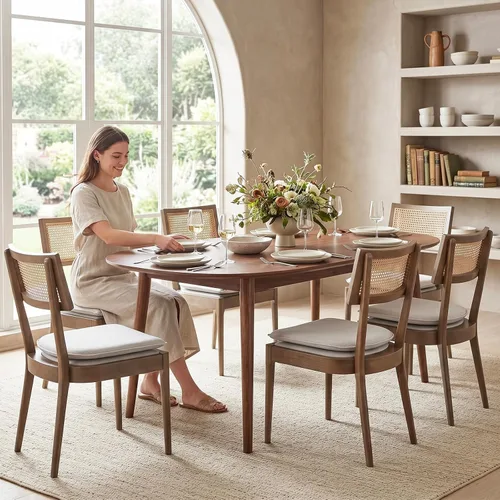 Miniatura 13 de Hyfirm Juego de 2 sillas de comedor de ratán negro, sillas de comedor de madera y caña de granja con asiento de bastón, sillones de cocina de ratán