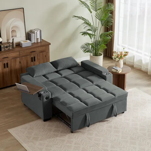 Miniatura 9 de Eafurn Sofá cama convertible con mesa giratoria de 360° y puertos USB, sofá biplaza de felpilla copetudo, sofá biplaza extraíble con reposabrazos