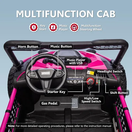 Miniatura 8 de Juguete XXL de 24 V, 7 Ah, 2 plazas, para niños grandes, con control remoto 4WD UTV para niños con asiento de 22 pulgadas, luces LED, reproductor