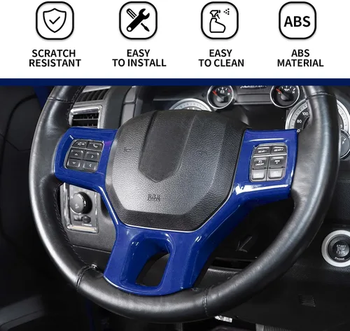 Miniatura 3 de Hoolcar Funda interior para volante de ABS compatible con accesorios Dodge RAM 2010-2017, color azul