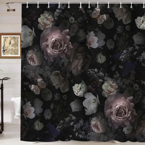 Miniatura 11 de Namdeva Cortina de ducha rústica de granja, diseño de mariposa azul, flores de algodón blanco, citas inspiradoras, estilo shabby chic, decoración