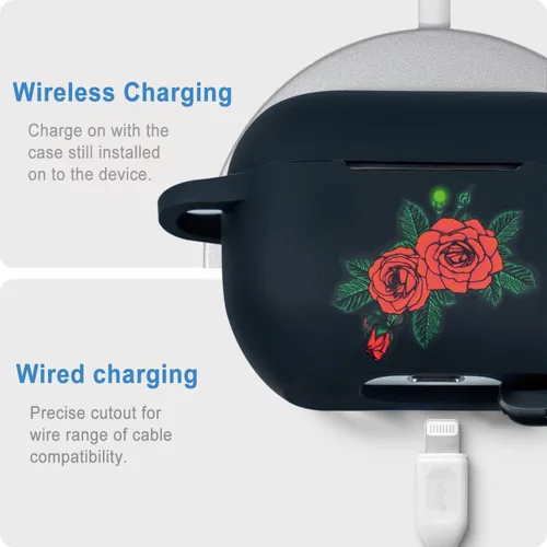 Miniatura 3 de Funda de silicona con flores compatible con AirPods Pro 2019, Gawnock - Funda suave y flexible para imprimir para mujeres y niñas con llavero - Flor