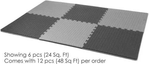 Miniatura 5 de Xspec Azulejos de espuma EVA reversible de 1 pulgada extra gruesa de 48 pies cuadrados (24 x 24 pulgadas), patrón de acero, 12 piezas, negro y gris