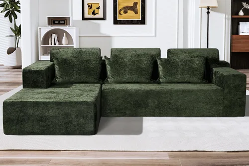 Miniatura 15 de HABUTWAY Sofá modular modular de 101 pulgadas con asiento profundo, moderno sofá convertible en forma de L, sofá tapizado con diván para sala