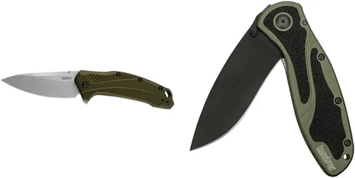 Kershaw Link - Cuchillo de bolsillo plegable, verde oliva y desenfoque, cuchillo de bolsillo verde oliva/negro (1670OLBLK); hoja de acero 14C28N con