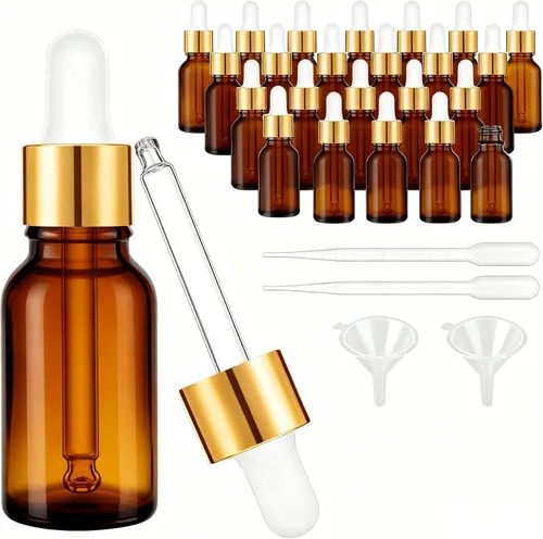 Miniatura 35 de PrettyCare Paquete de 4 botellas con cuentagotas de aceites esenciales, botellas vacías de tintura para cuidado personal y belleza, Ámbar