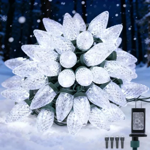 Miniatura 6 de Luces de Navidad C9 para exteriores, 33 pies, 50 luces LED, 8 modos de iluminación, impermeables, extensibles para interiores y exteriores, techo
