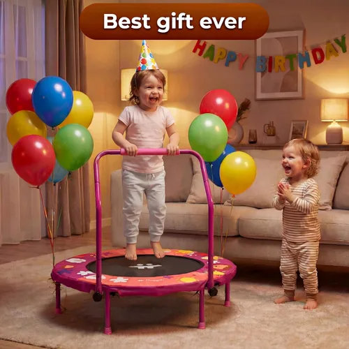 Miniatura 7 de Happin® 36'' Toddler Trampoline Indoor, Foldable Mini Trampoline for Kids Ages 2-6, ASTM Certified, Adjustable Handle, Safety Pad for Indoor &