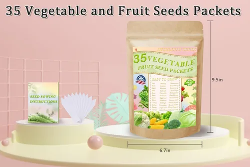 Miniatura 3 de Kit de semillas de frutas para plantar sin OMG y reliquia, 35 variedades de semillas para plantar verduras, 10 marcadores de plantas