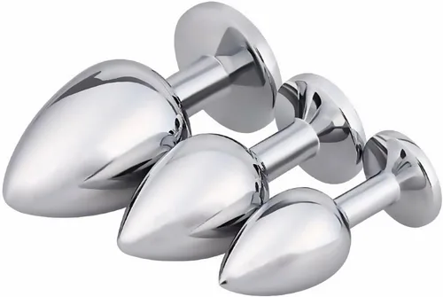 Miniatura 3 de AKStore 3 tapones anales fetiches de acero inoxidable con diseño de joyas lujosas para fantasías sexuales de bondage, tamaños grande, mediano y Azul