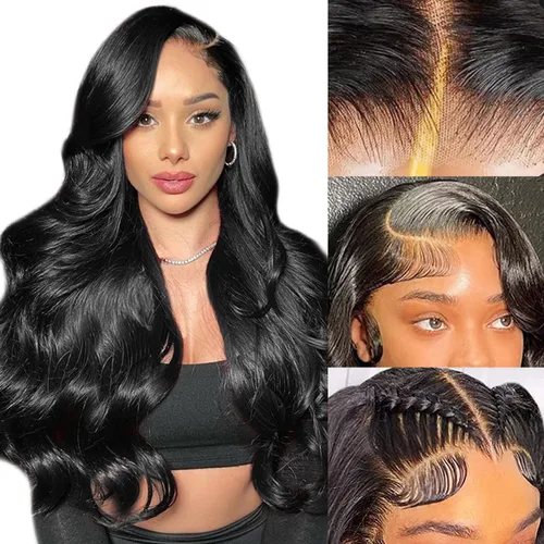 Miniatura 5 de Pelucas de cabello humano sin pegamento de 22 pulgadas, precortadas, 200% de densidad, encaje frontal, pelucas de cabello humano ondulado con cierre