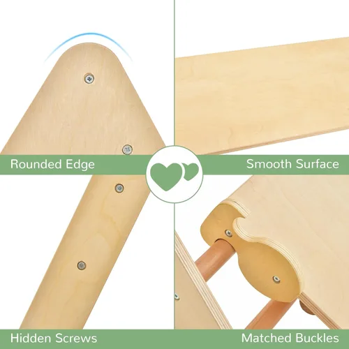 Miniatura 8 de Olakids Conjunto Triángulo Pikler 3 en 1 Juguetes de Escalada para Niños Pequeños Madera Plegable Montessori Gimnasio de Selva para Bebés con Rampa