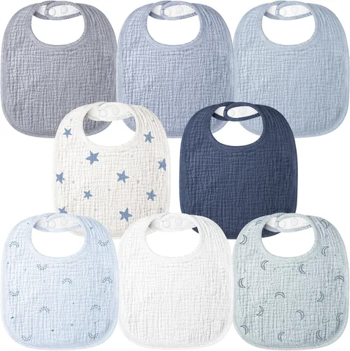 Miniatura 13 de Bearmoss Baberos para babeo y dentición, baberos de muselina 100% algodón para bebé niño y niña, ajustables, ultra absorbentes, paquete de 8 Iceberg