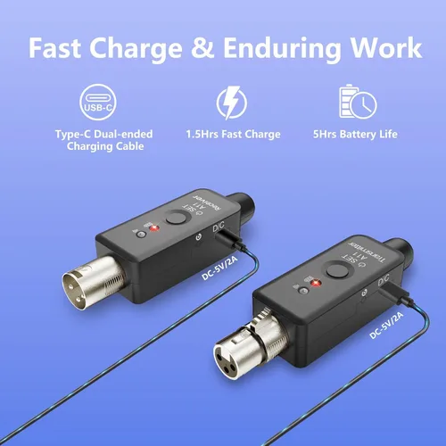 Miniatura 7 de Transmisor y receptor XLR inalámbrico A11 2.4GHz, sistema de micrófono inalámbrico para micrófonos dinámicos, mezclador de audio, sistema de PA