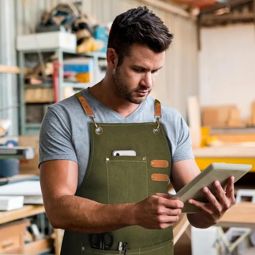 Miniatura 5 de OUNLEN Delantal de Chef para Hombres y Mujeres de Lona con 3 Bolsillos, Delantal Resistente de Trabajo con Espalda Cruzada para Cocinar