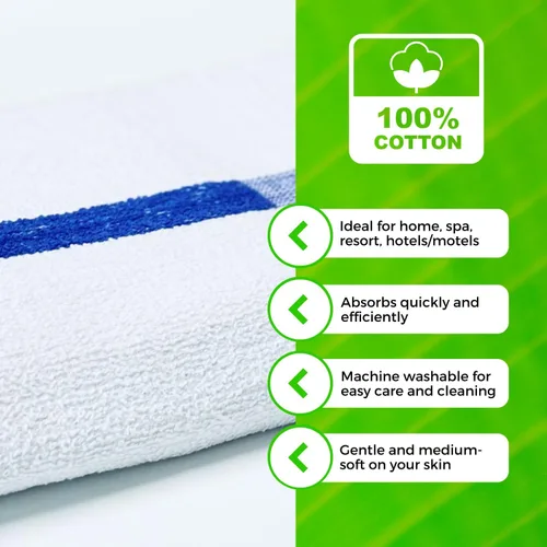 Miniatura 3 de Towels N More Toallas suaves de 24 x 48 pulgadas junto a la piscina, 6 toallas grandes súper absorbentes, blancas y azules, rayas centrales
