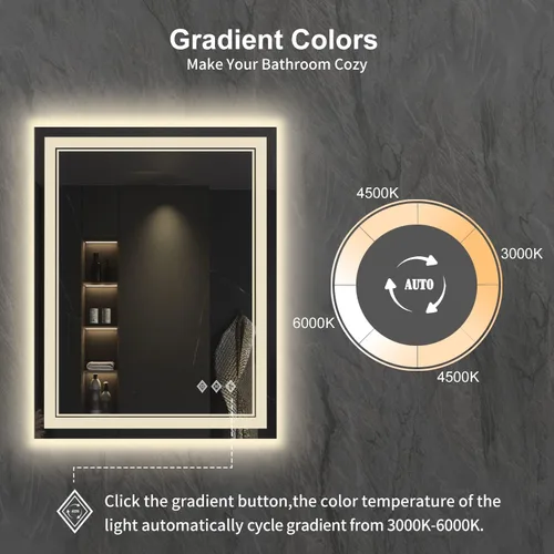 Miniatura 3 de LED Bathroom Mirror, 24x32 Inch Gradient Front and Backlit Vanity Mirror with Lights, 3 Colors Dimmable CRI>90 Double Lights, IP54 Enhanced