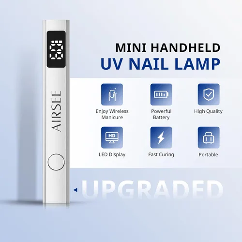 Miniatura 2 de AIRSEE Mini lámpara de uñas inalámbrica, luz UV de mano con pantalla LCD para uñas de gel, secador de uñas USB recargable para secado rápido
