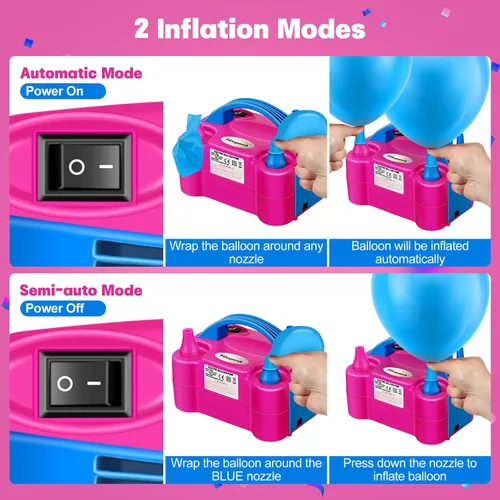 Miniatura 4 de FLSEPAMB Bomba de globo, bomba eléctrica de globo, boquilla doble portátil, bomba de aire eléctrica para globos, 110 V 600 W, inflador eléctrico