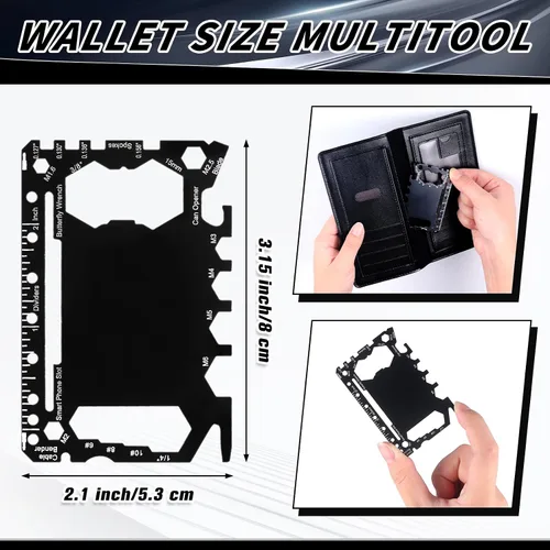 Miniatura 2 de Cholemy 12 carteras para tarjetas de crédito, multiherramienta 46 en 1, herramienta de bolsillo de supervivencia de acero inoxidable, multiusos