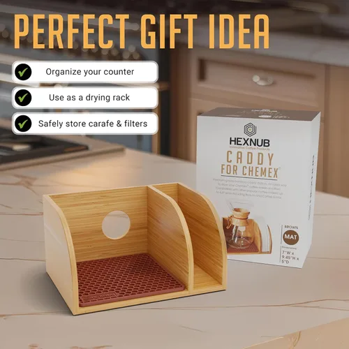 Miniatura 7 de HEXNUB Organizador de bambú para cafetera, se adapta a Chemex, Bodum, Cosori, alfombrilla a prueba de calor, soporte de filtro Alfombrilla