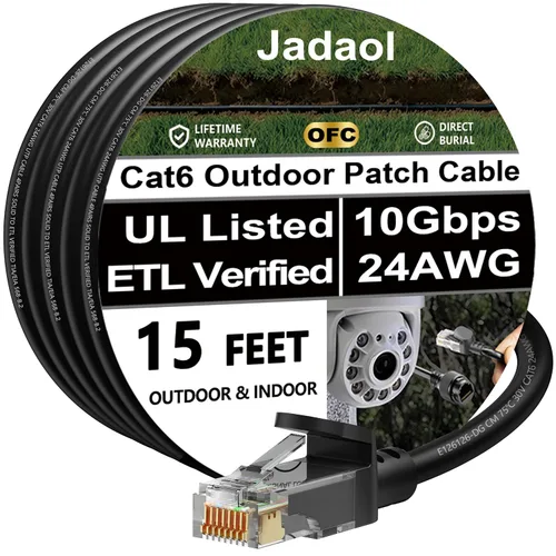 Miniatura 11 de Cable Ethernet Cat 6 de 1 pie (paquete de 6), para exteriores e interiores, compatible con red Cat7 de 10 Gbps, cable de conexión LAN plano