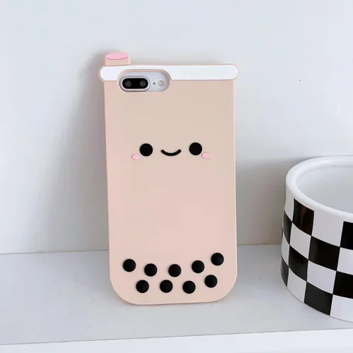 Miniatura 6 de Funda de té Boba 3D para iPhone 7Plus/8Plus/6s Plus/6 Plus 5.5", diseño de dibujos animados de personajes kawaii, cara sonriente, té Boba para Té