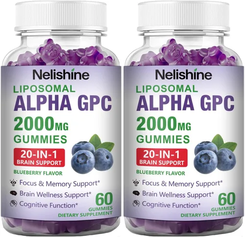 Miniatura 8 de Liposomal Alpha GPC 2000mg y Gomitas de Citicolina Complejo Fosfatidilserina, Ginkgo Biloba, L-Tirosina, Huperzina A y B Vitaminas, Mezcla 20 en 1