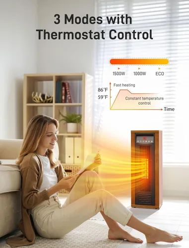 Miniatura 3 de Air Choice Calentador de espacio infrarrojo, calentador eléctrico portátil de 1500 W con control remoto y termostato, calentador de habitación