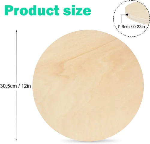 Miniatura 2 de 12 círculos de madera sin terminar de 12 pulgadas, grosor de 0.236 pulgadas, rondas de madera para manualidades, discos de madera para decoración