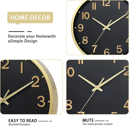 Miniatura 3 de Relojes de Pared a Pilas de 8 Pulgadas, Reloj de Pared Moderno Silencioso Sin Tictac para Sala de Estar, Dormitorio, Cocina, Oficina, Aula, Negro