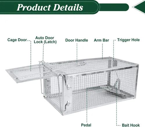 Miniatura 6 de Trampa humana para ratas, 10.75 x 5.43 x 4.41 pulgadas, trampas de metal para ratones y otros animales vivos pequeños, fácil de atrapar y liberar