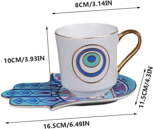 Miniatura 2 de Turkish Ceramic Coffee Cup and Saucer Set 120ml Retro Coffee Mug Household Tea Cup with Evil Eye Pattern for Afternoon Tea and Home Use