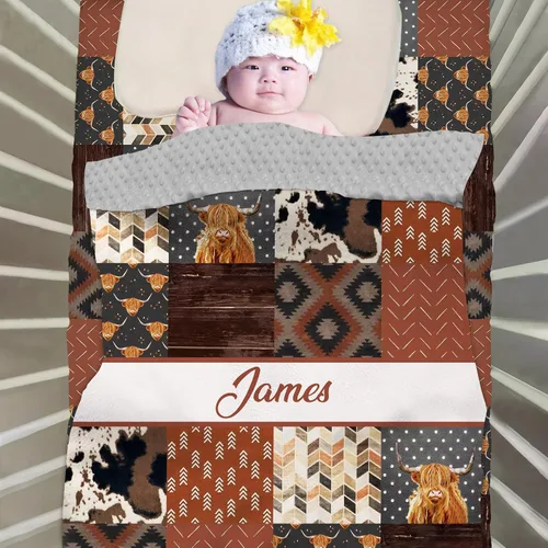 Miniatura 3 de Juego de ropa de cama personalizado para bebé: edredón para cuna y sábana bajera, bonito juego de guardería de vaca de tierra alta para niños y niñas