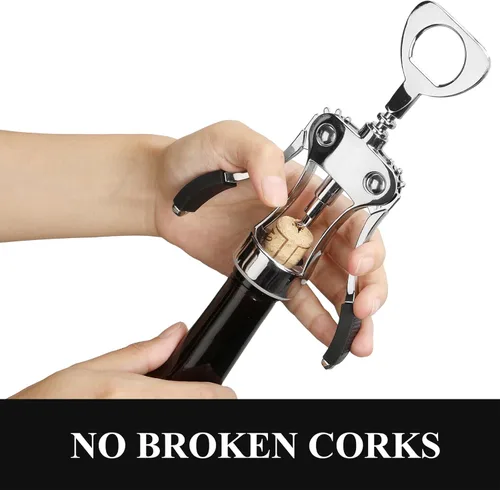 Miniatura 5 de KORCCI Abridor de vino, sacacorchos de ala de aleación de zinc resistente, abrebotellas de cerveza premium, accesorios multifuncionales para vino